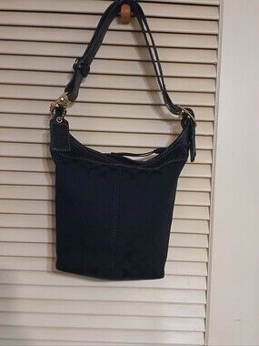 Coach Bleecker Black Black Signature Canvas Shoulder Bag with Gold Hardware